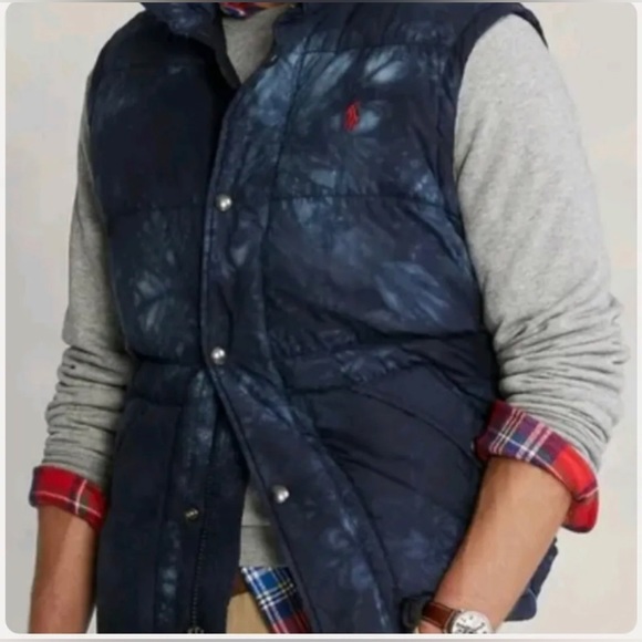 🆕Polo Ralph Lauren Boulder Puffer Jacket removable hood/sleeve Navy Tie-Dye M - Picture 3 of 14